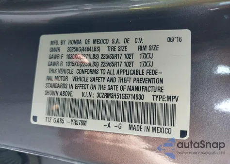 2016 Honda Cr-V Ex z USA, uszkodzony, nr VIN 3CZRM3H51GG714930